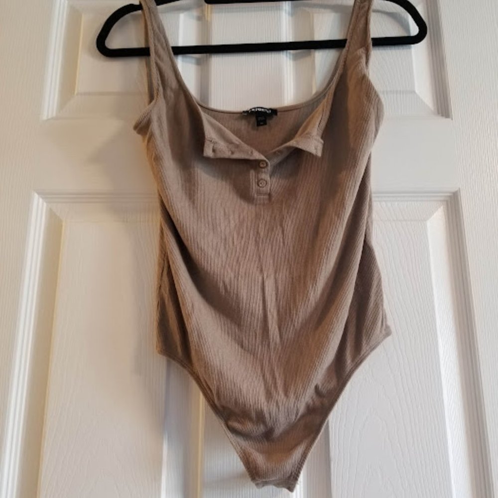 Express Ribbed Henley Thong Bodysuit, Size M